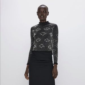 Zara knit sweater pearl multi color beads size L